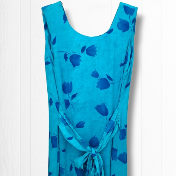 Expo Women's Blue Floral Long Sleeveless V-Neck Maxi Button Down Dress Size 8 - Picture 9 of 13